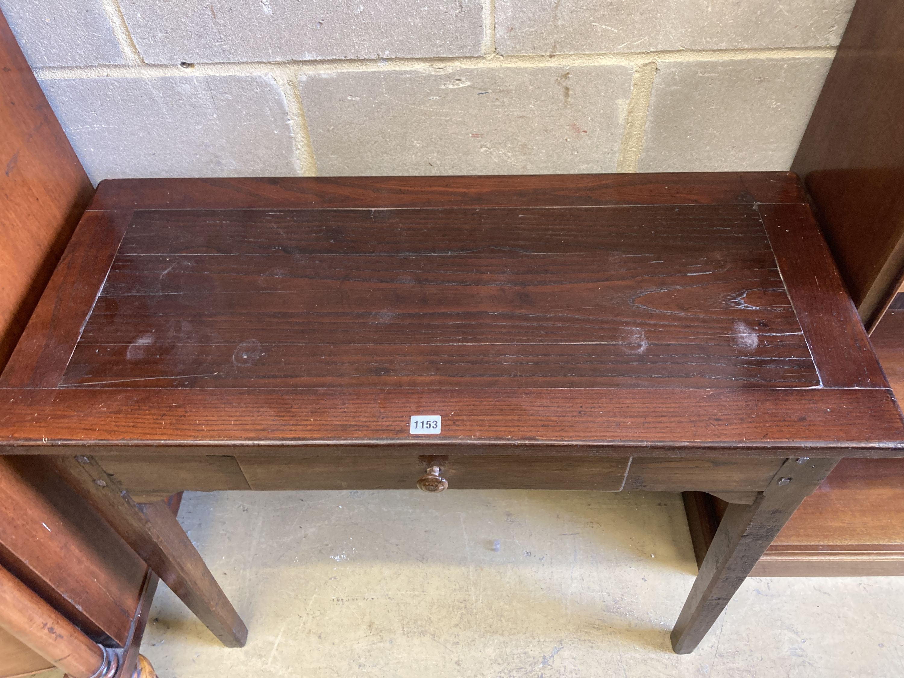 An early 19th century French rectangular oak side table, width 96cm, depth 44cm, height 77cm